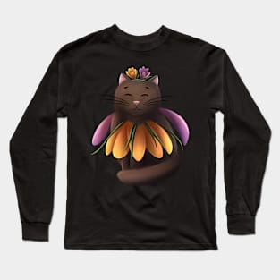 Cat with crocus flowers Long Sleeve T-Shirt